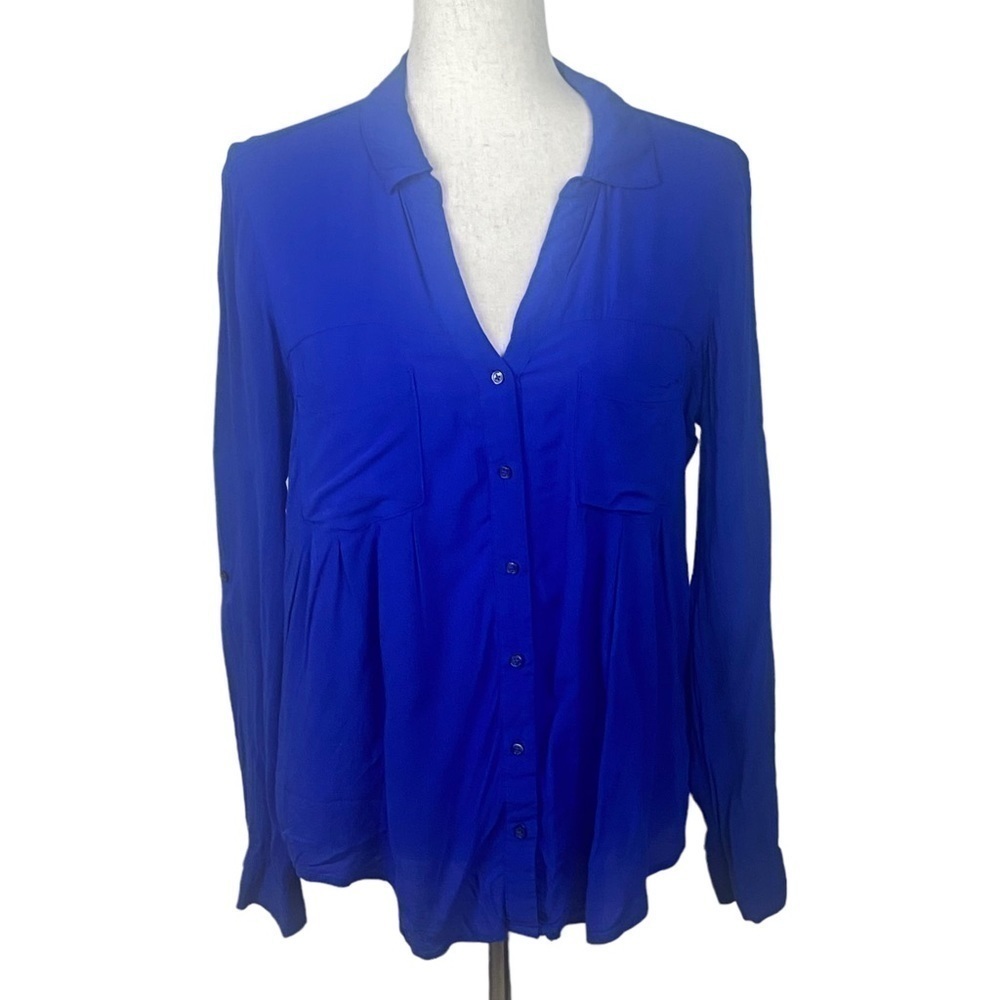 Anthropologie Maeve blue button down shirt size small
